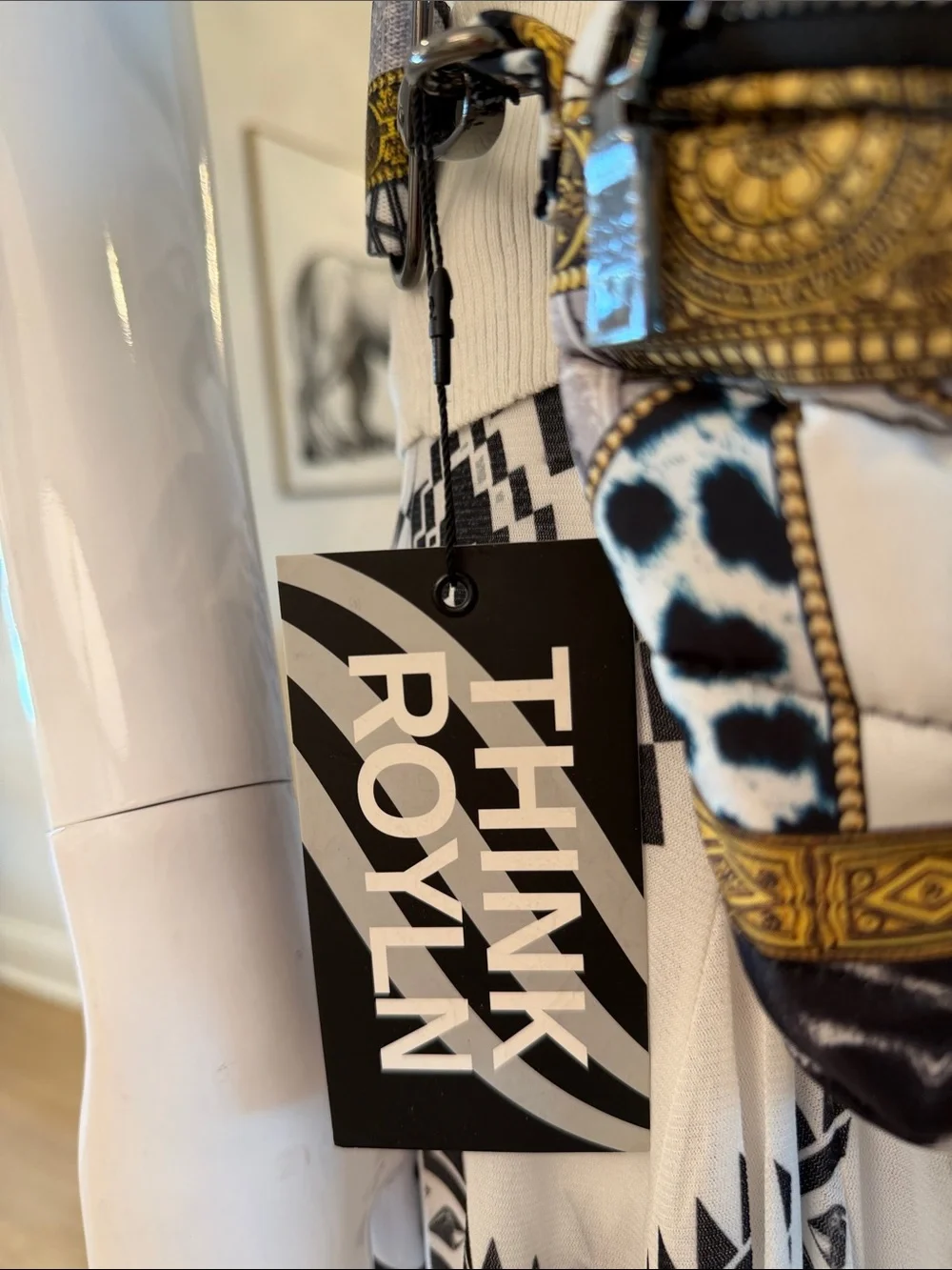 THINK ROYLN Black, White & Gold Patterned Belt Bag